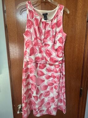 Ann Taylor Sleeveless Pink Floral Sheath Dress Size Large